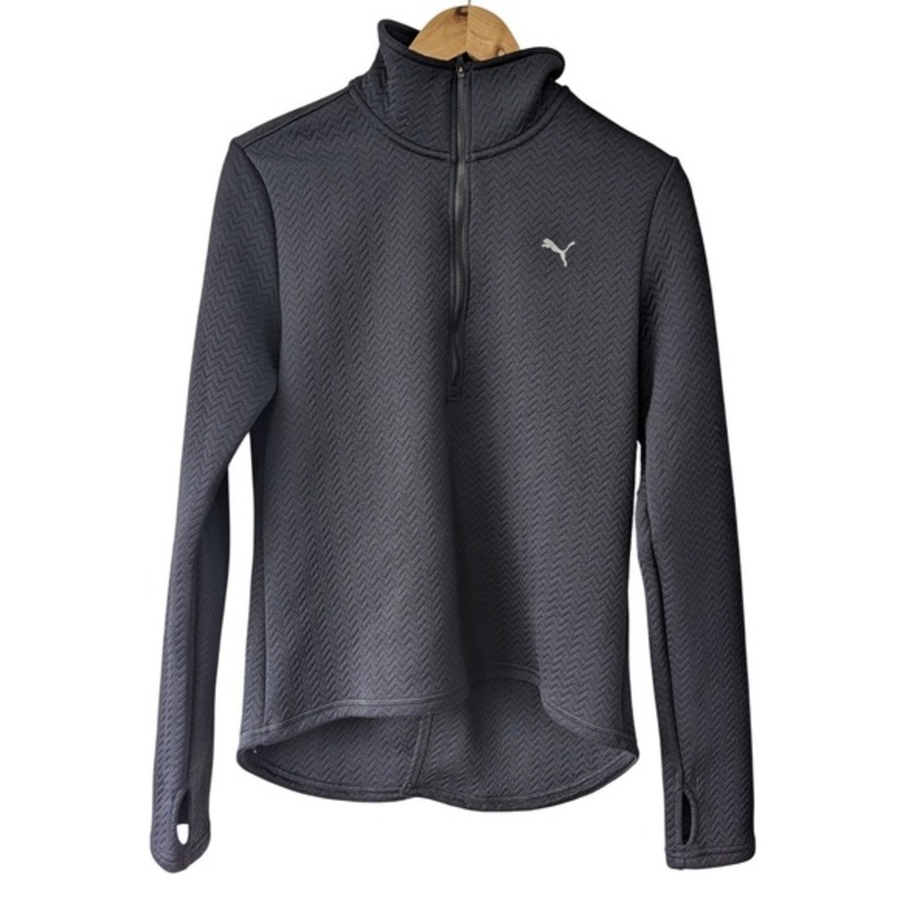 Puma Warm Cell Womens Quarter Zip Pullover‎ Black Textured Chevron Thumbhole M